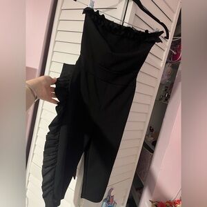 Black Ruffle-Trim Strapless Jumpsuit